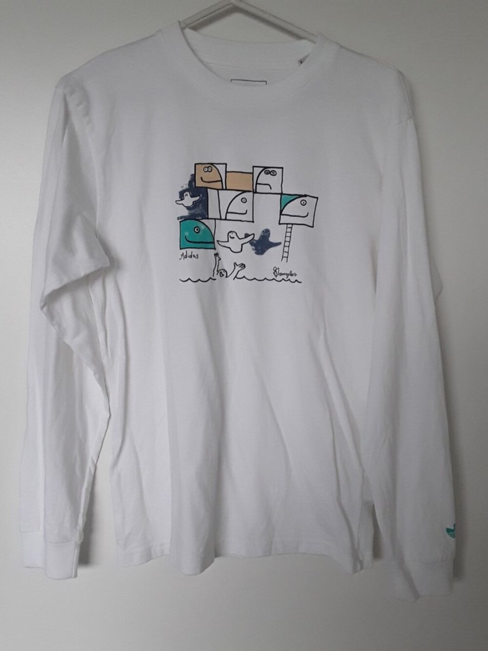 Mark Gonzales x Adidas Long Sleeve T-Shirt White “Aloha” Abstract Graphic Small
